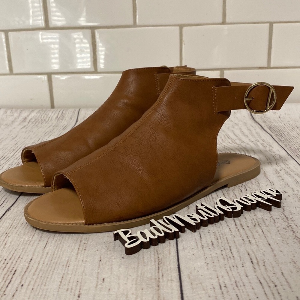 Qupid Camel Brown Bootie Leather Sandals Shoes